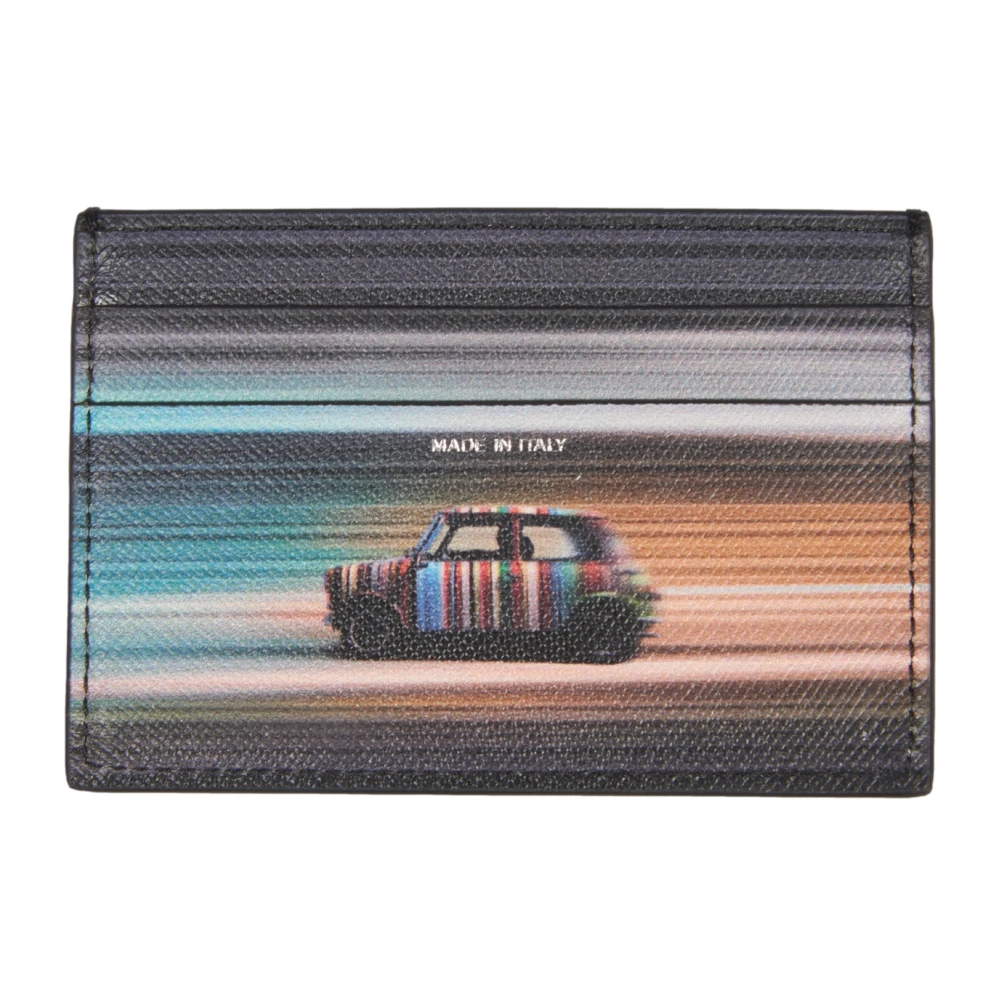 Paul Smith Men's Black Multicolor Print Leather Card Holder
