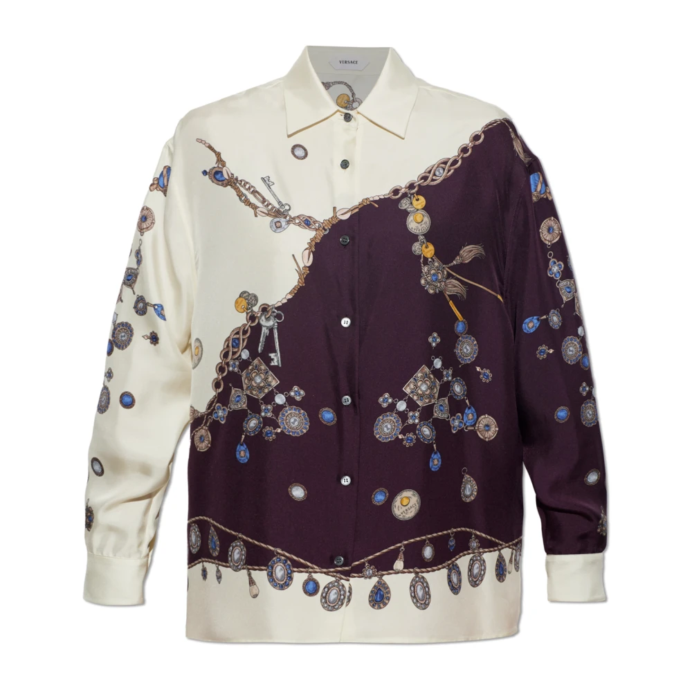 Versace , Shirts, Female, Multicolor, L, Printed Silk Twill Shirt
