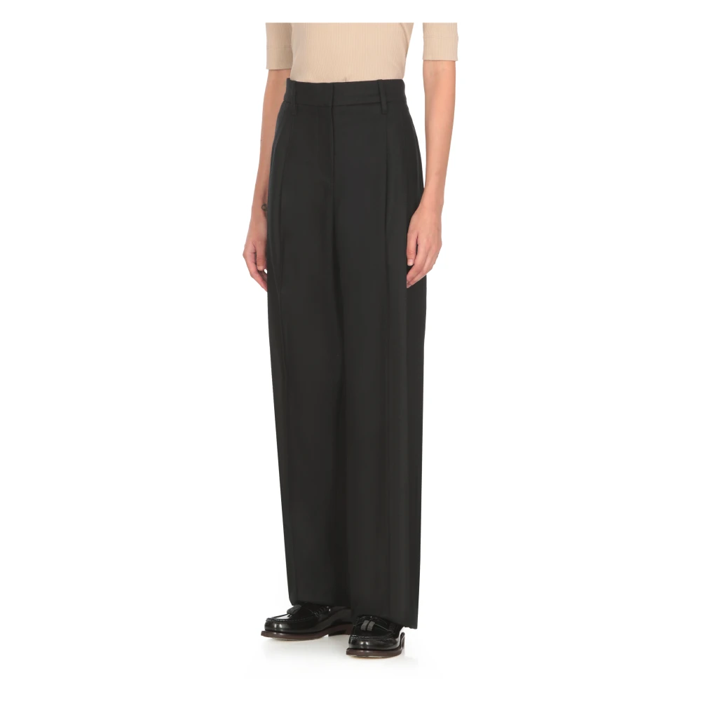 BRUNELLO CUCINELLI Zwarte Wol Kasjmier Broek met Messing Details Black Dames