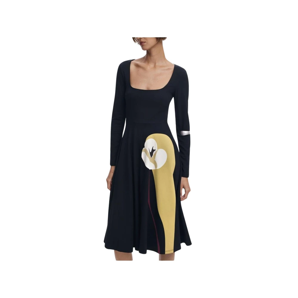 Desigual Women's Black Short Dresses, S, Cotton Flared Hem Dress