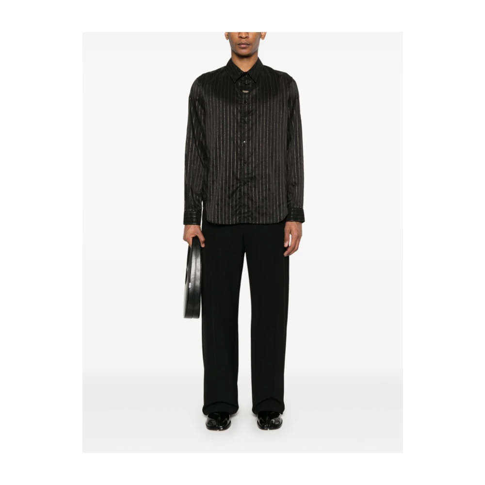 Martine Rose Gestreept Langarmshirt met Gouden Strepen Black Heren