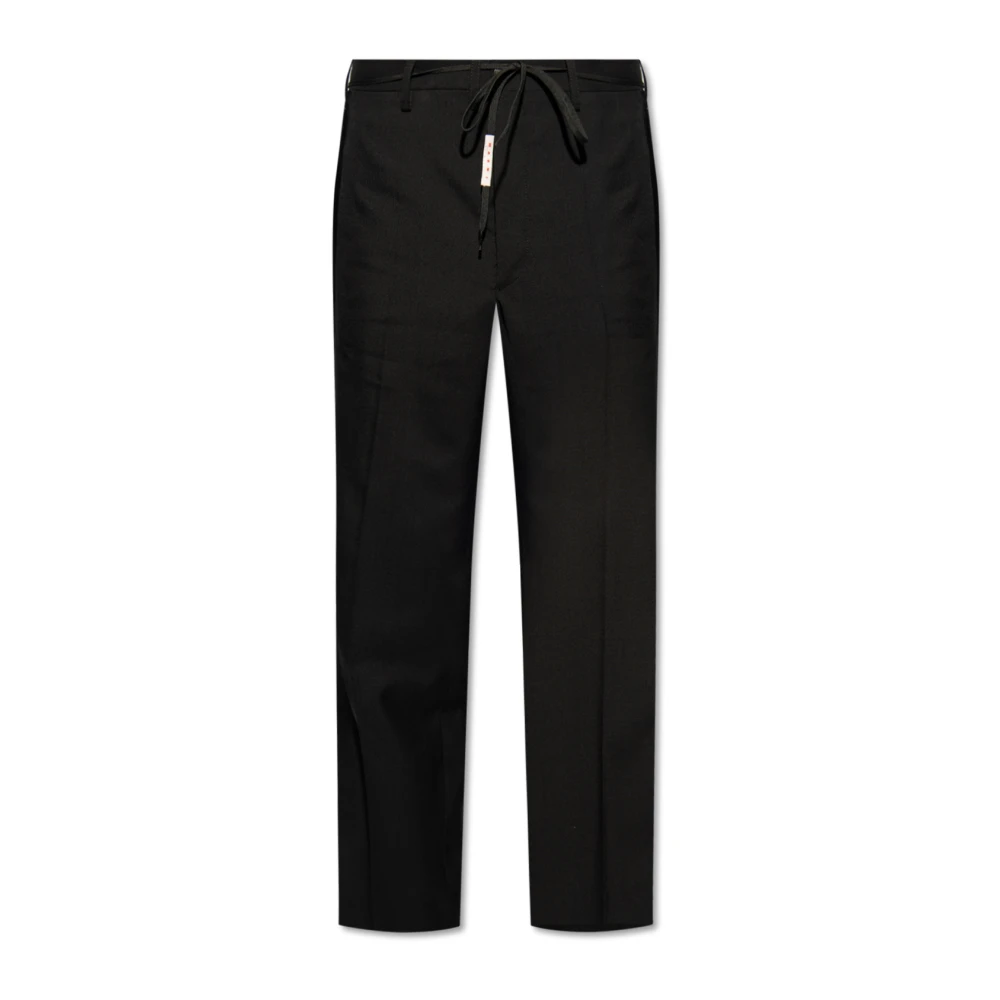 Marni Tropical wool trousers with satin stripes Black Heren