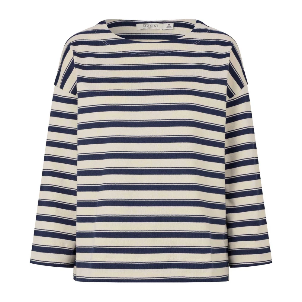 Masai Women's Beige Striped Navy Blazer Top - Blouses - S - Blouses & Shirts