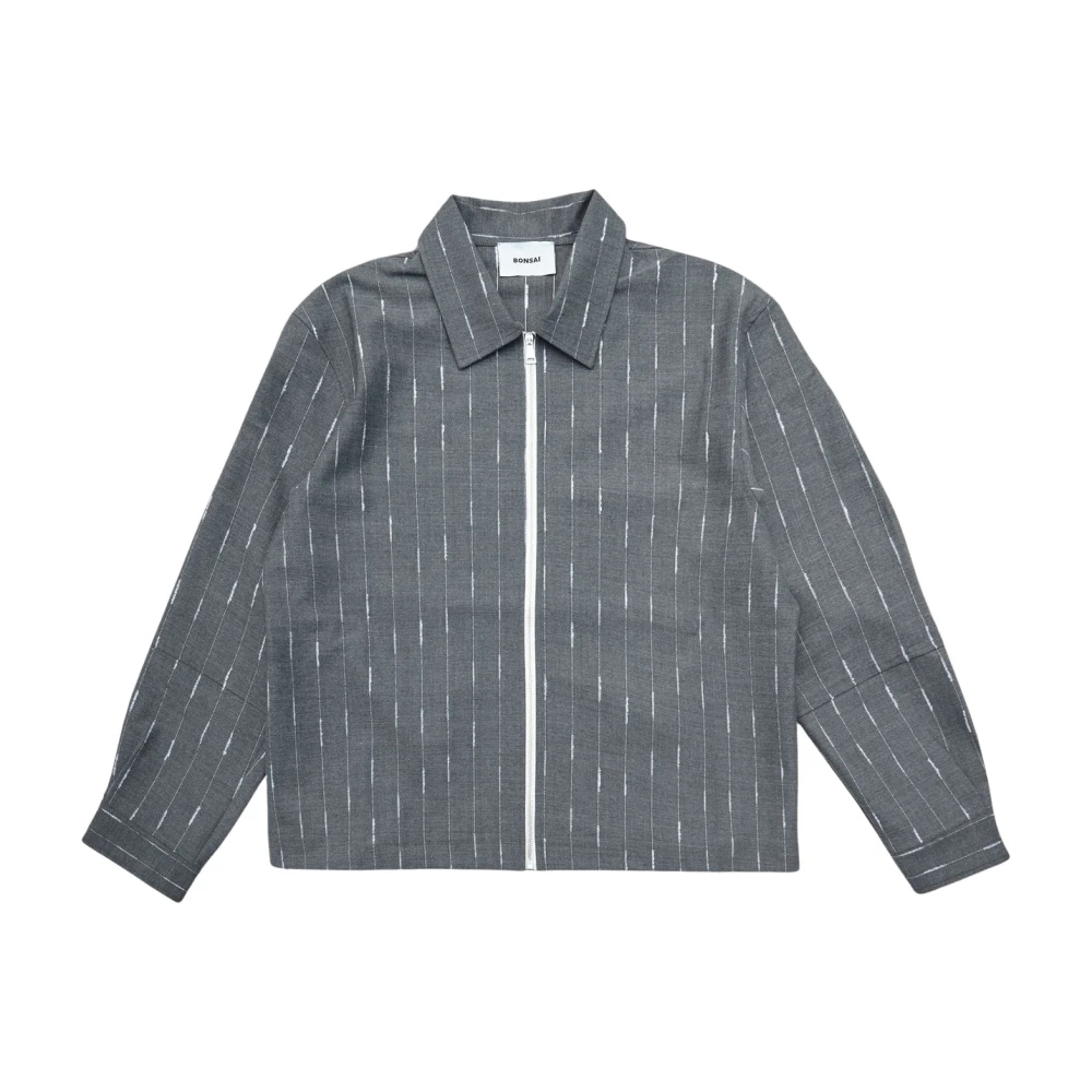 Bonsai Grijze Oversized Pinstripe Zip Shirt Gray Heren