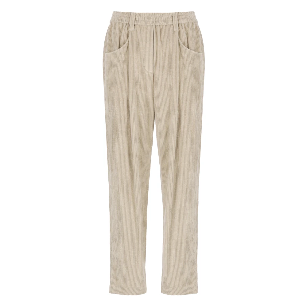 BRUNELLO CUCINELLI Corduroy Beige Broek Elastische Taille Beige Dames