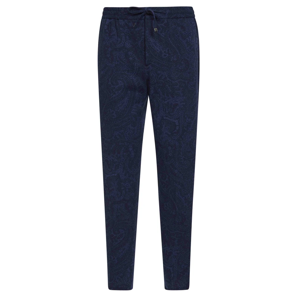Etro Men's Blue Slim-Fit Trousers, L, Paisley Cotton Jacquard Trousers