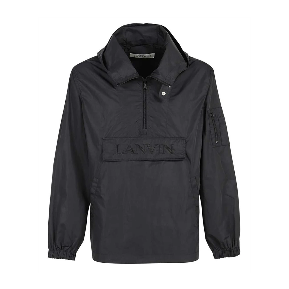 Lanvin Men's Black Light Jackets, S, Logo Hooded Windbreaker Jacket