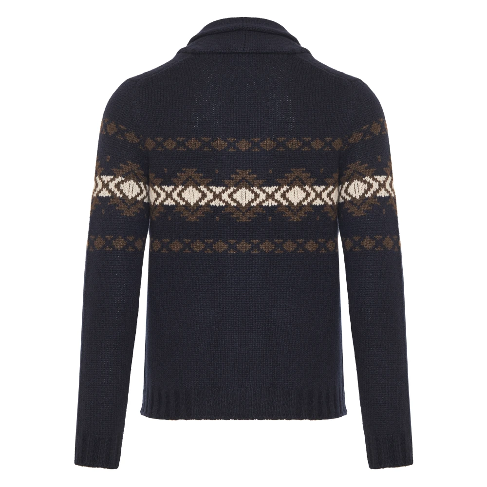 Fedeli Luxe Cashmere Cardigan Made in Italy Blue Heren