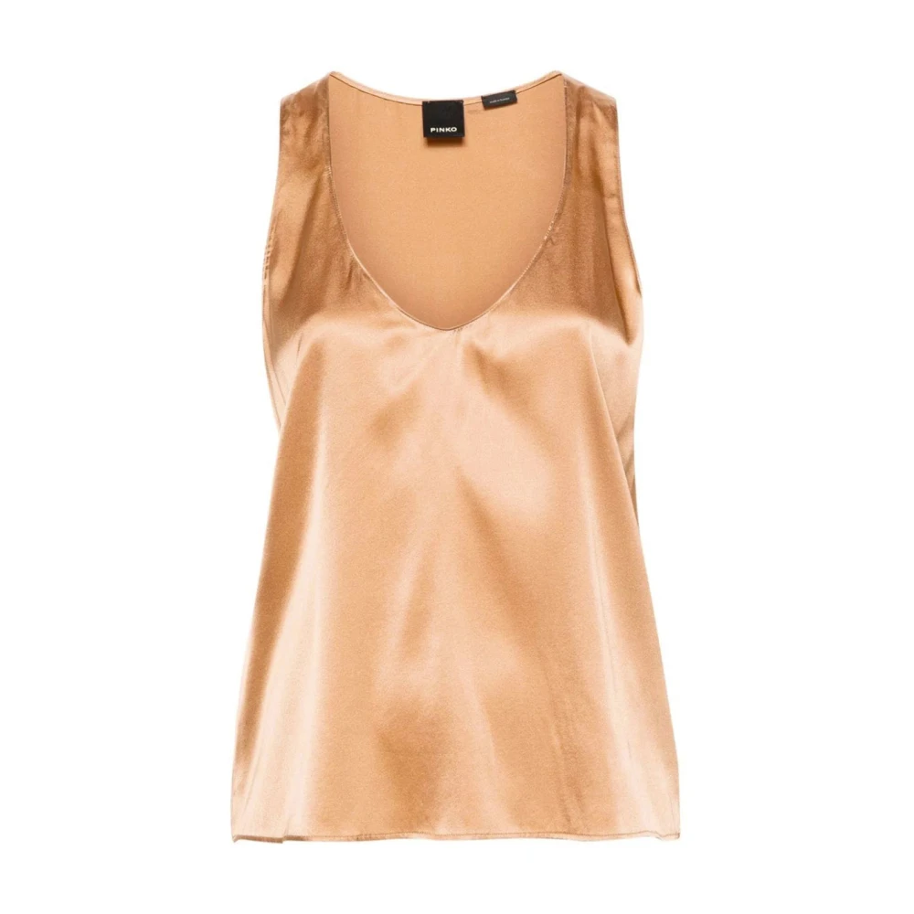 Pinko Women's Brown Satin Top - Sleeveless Tops - L - Tops