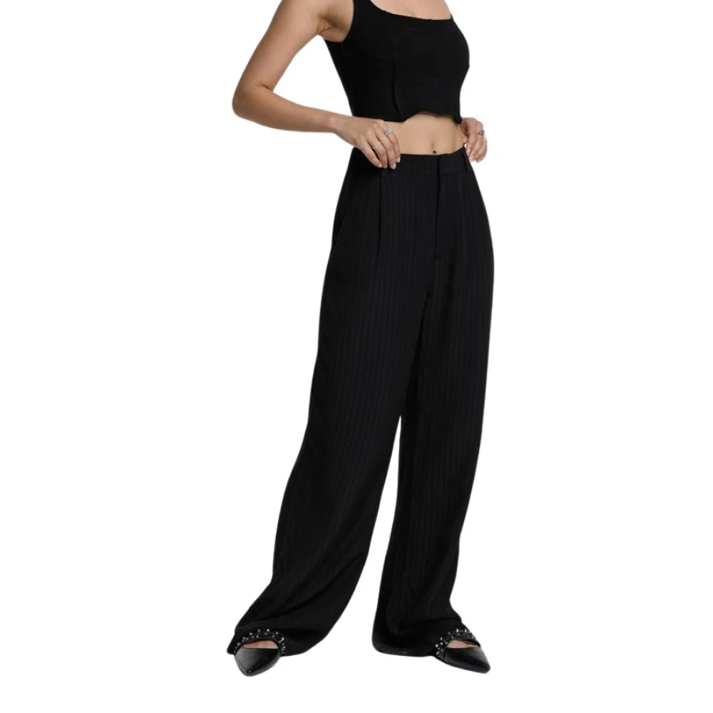 Alix The Label Gestreepte Wijde Pijp Broek Black Dames