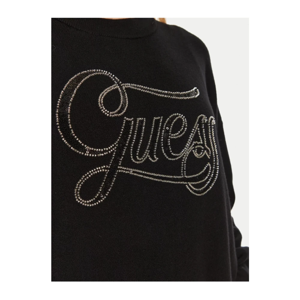 Guess Sequins Logo Sweater Zwart Black Dames