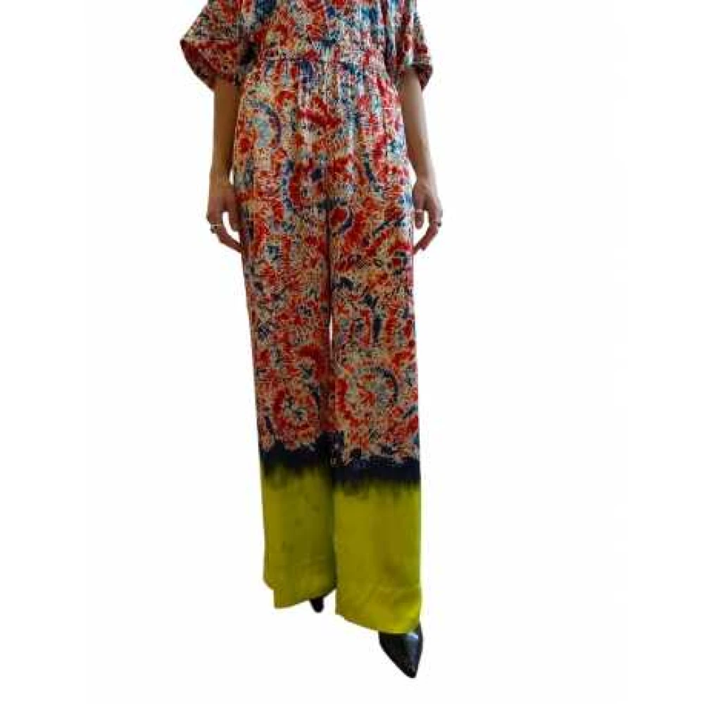 Essentiel Antwerp Women's Multicolor Wide Cut Orange Print Trousers Extra Small