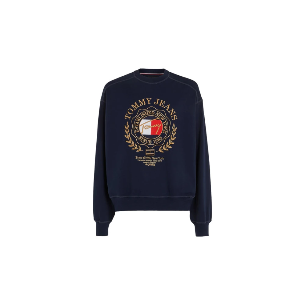 Tommy Jeans Blauwe Crewneck Sweater met Logo Borduurwerk Blue Heren