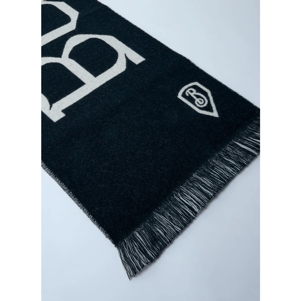 Burberry Jacquard Logo Wollen Sjaal Rechthoekig Ontwerp Black Heren