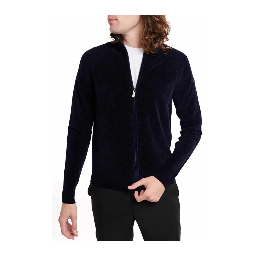 RRD Blauwe Velvet Full Zip Gebreide Trui Blue Heren