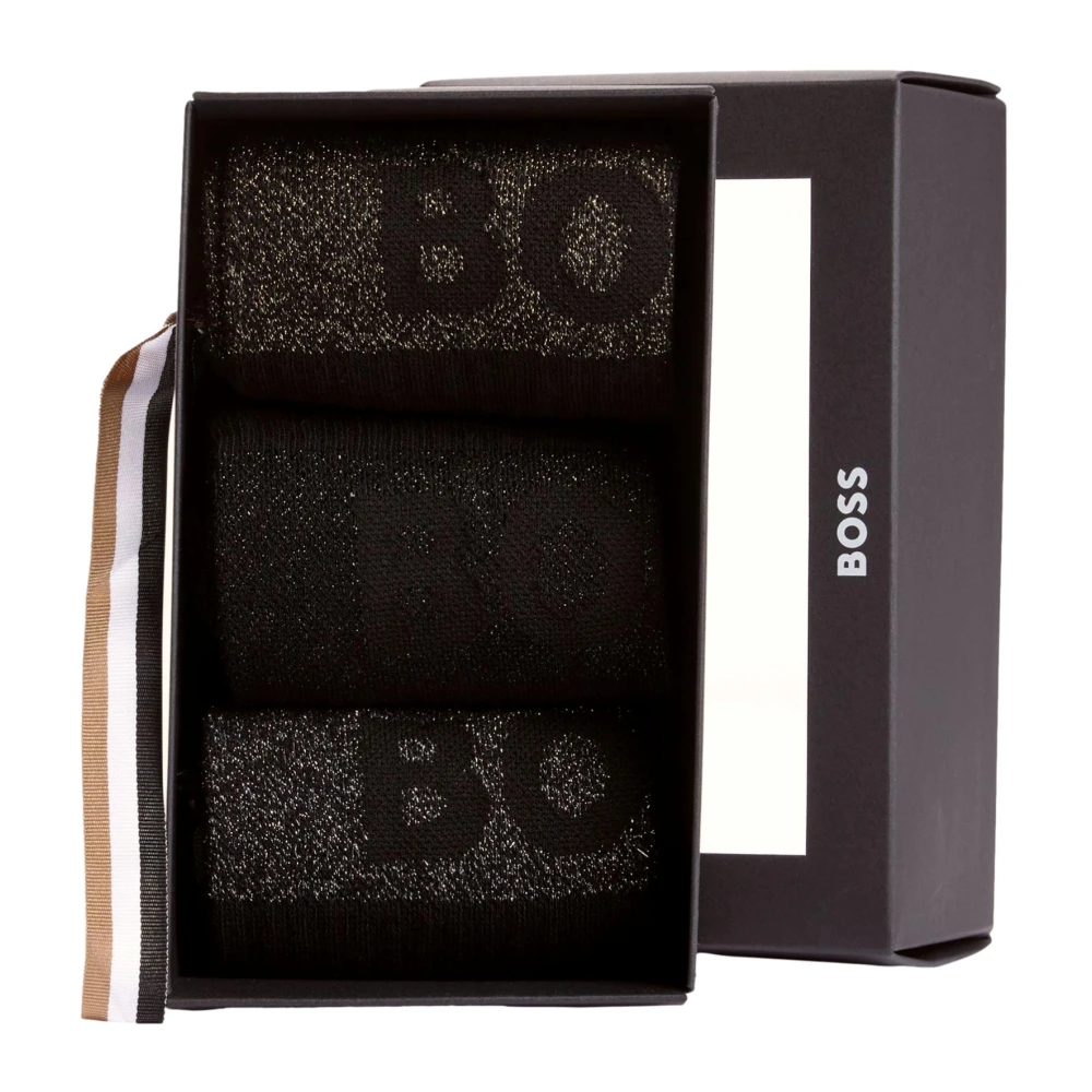 Hugo Boss Glanzende Logo Enkelsokken 3-Pack Cadeauset Black Heren