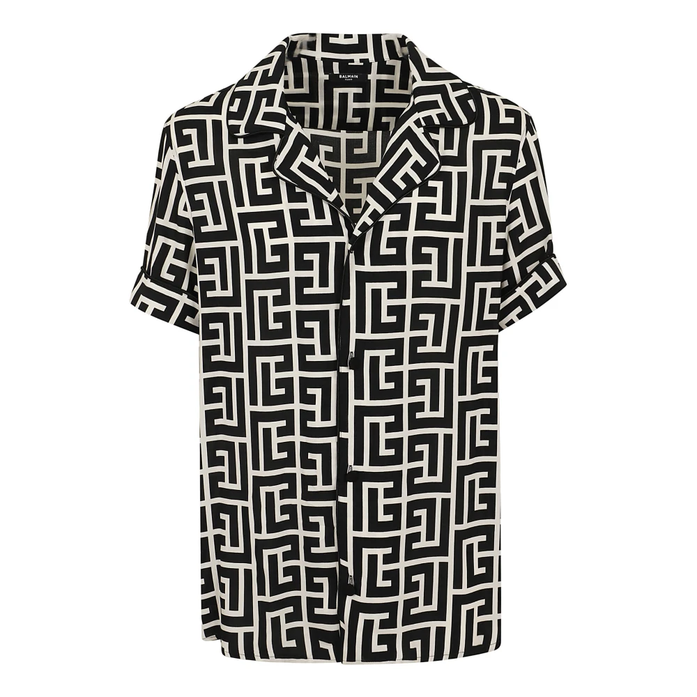 Balmain Monogram Pyjama Shirt in Ivoor en Zwart Black Heren