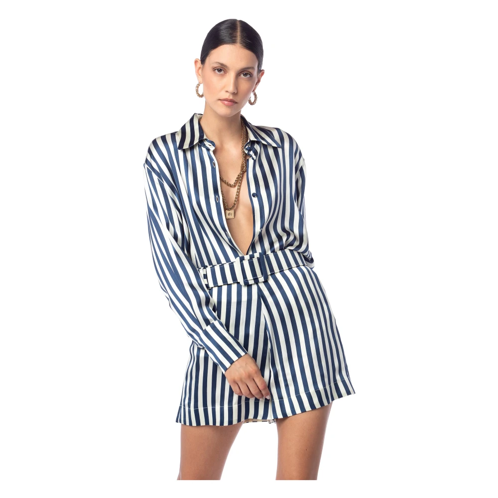 MVP wardrobe Verticaal Gestreepte Viscose Shirt Blue Dames