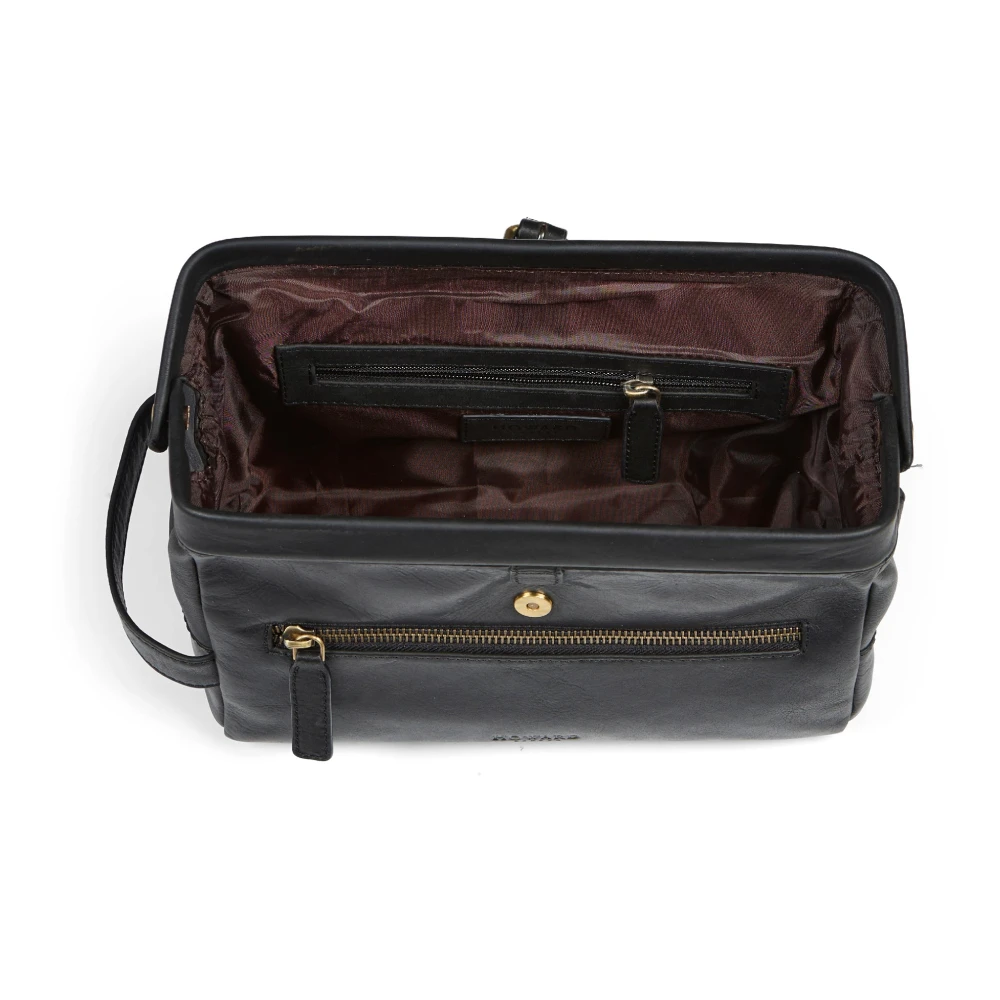 Howard London Zwarte leren reis toilettas Black Heren