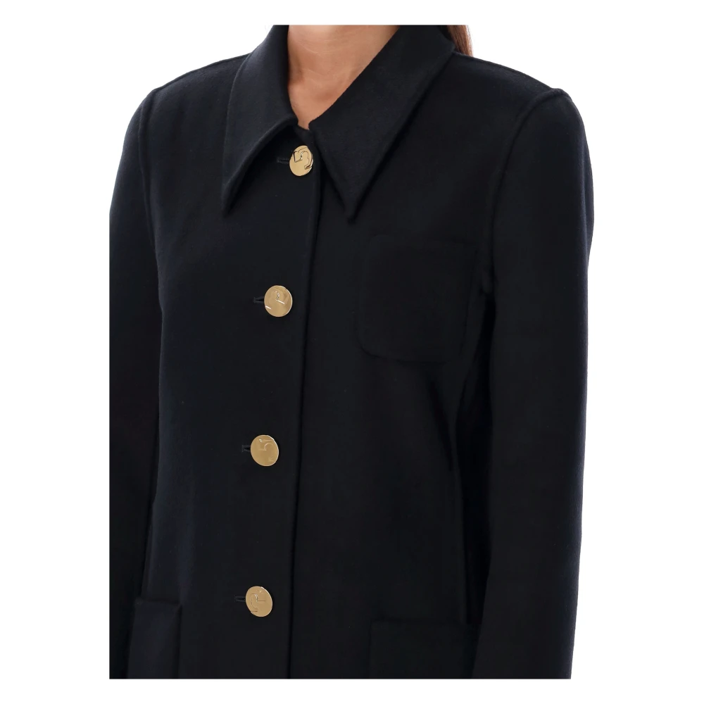 TORY BURCH Zwarte lange jas met getailleerde taille Black Dames