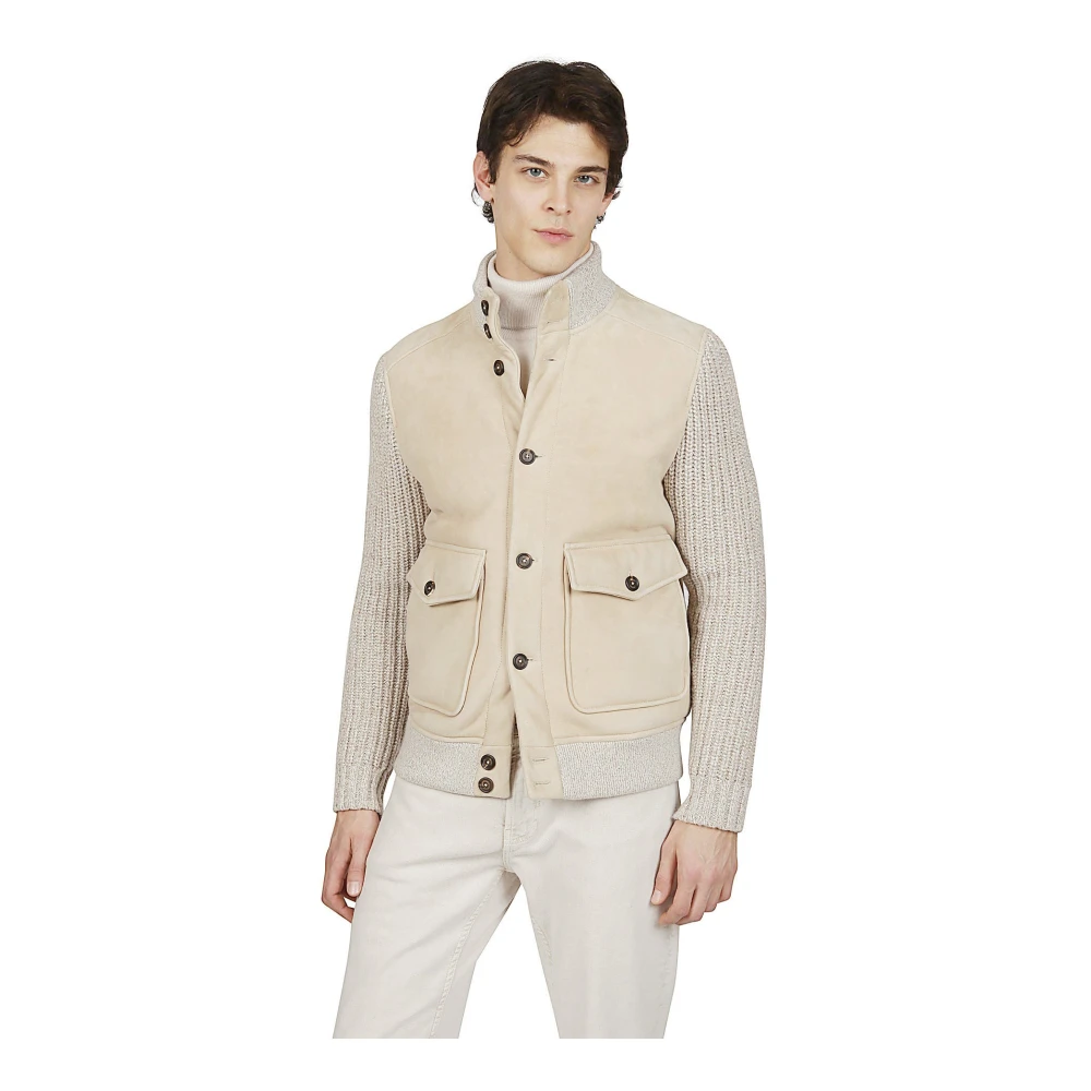 Eleventy Shearling jas met gebreide mouwen Beige Heren