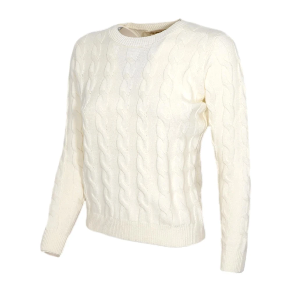 Cashmere Company Italiaans Gemaakt Cashmere en Wol Gevlochten Crewneck Trui White Dames