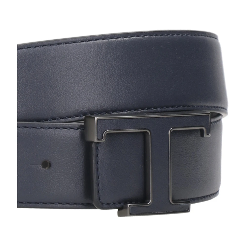 TOD'S Leren Omkeerbare Riem met Tijdloze T Gesp Blue Heren