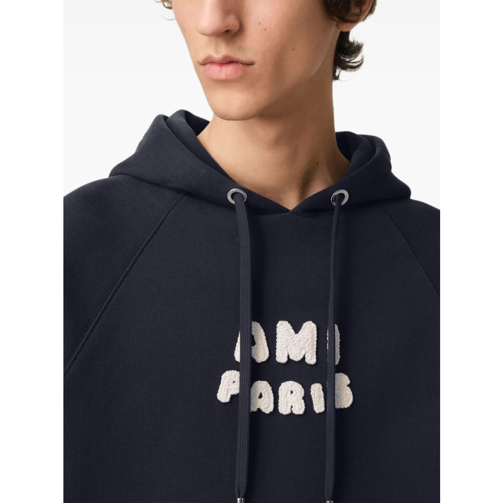 Ami Paris Blauwe trui met capuchon en zak Blue Heren