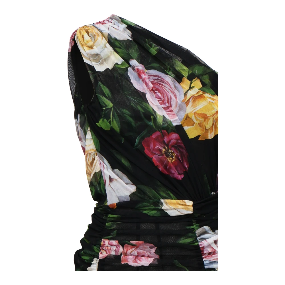 Dolce & Gabbana Zwarte Mouwloze Tule Jurk met Rits Multicolor Dames