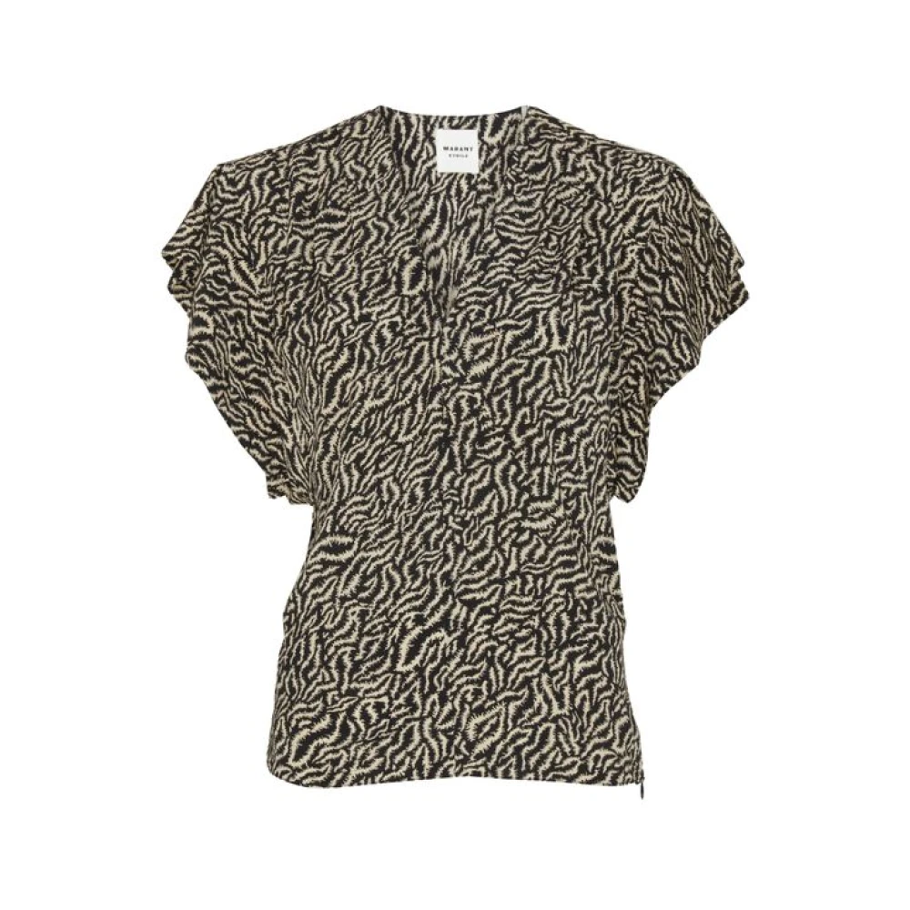 Isabel Marant Étoile Abstract Print V-Hals Top Black Dames