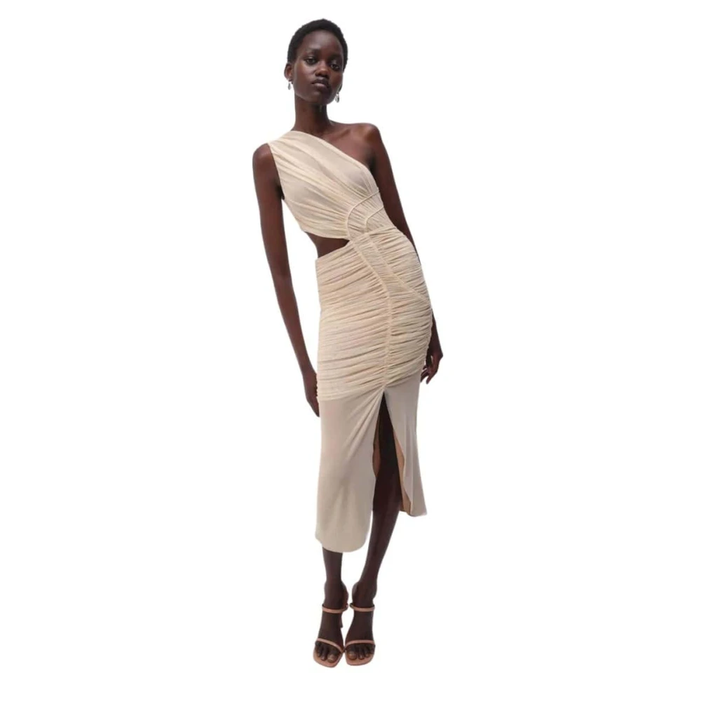 Simkhai Doorschijnende Overlay Midi Jurk met Uitsnede Beige Dames