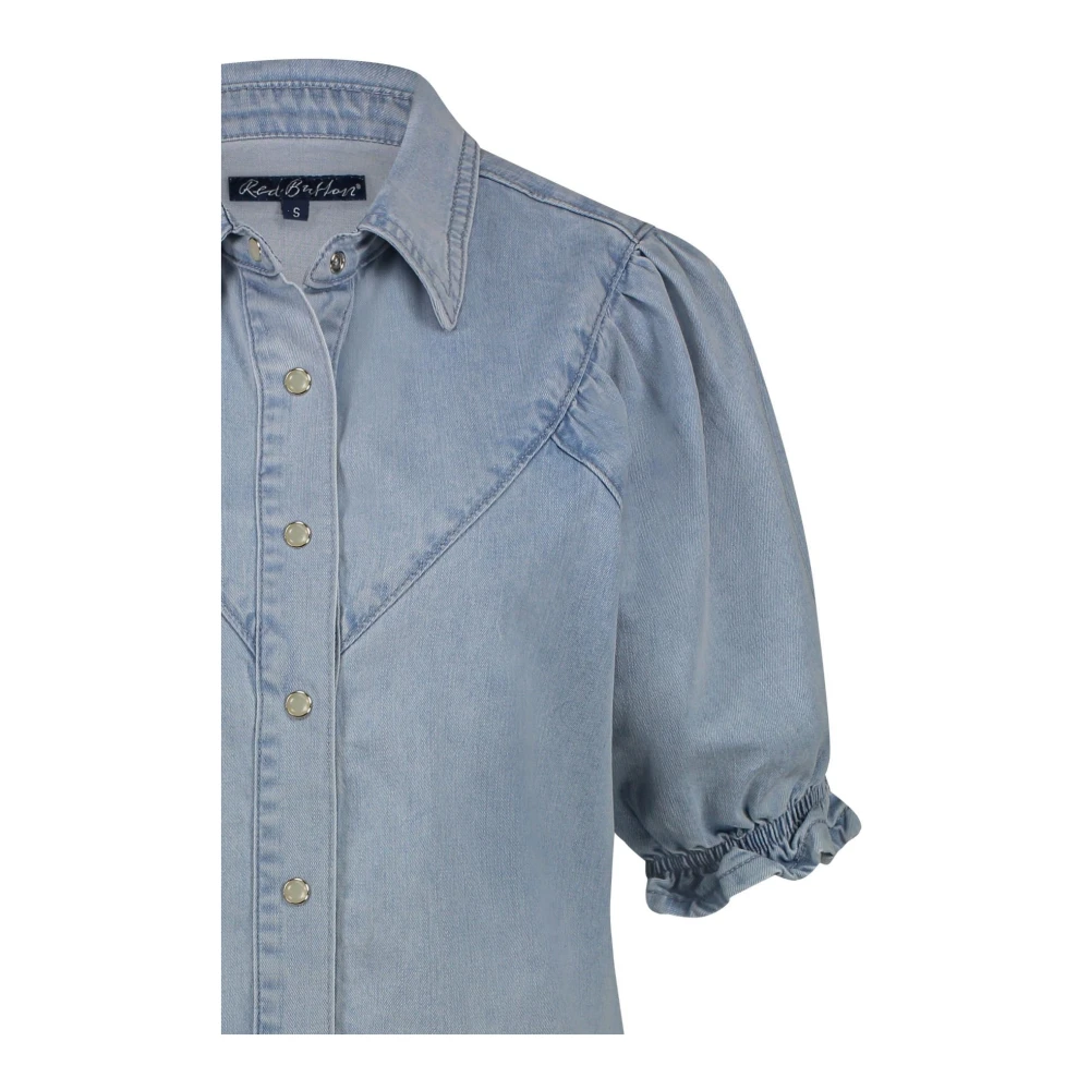 Red Button Denim blouse met drukknoopsluiting Blue Dames