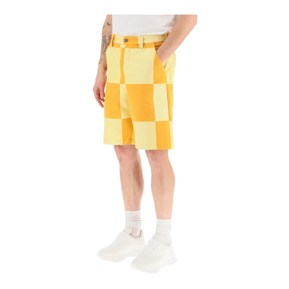Jacquemus Geruite Patchwork Canvas Shorts Yellow Heren