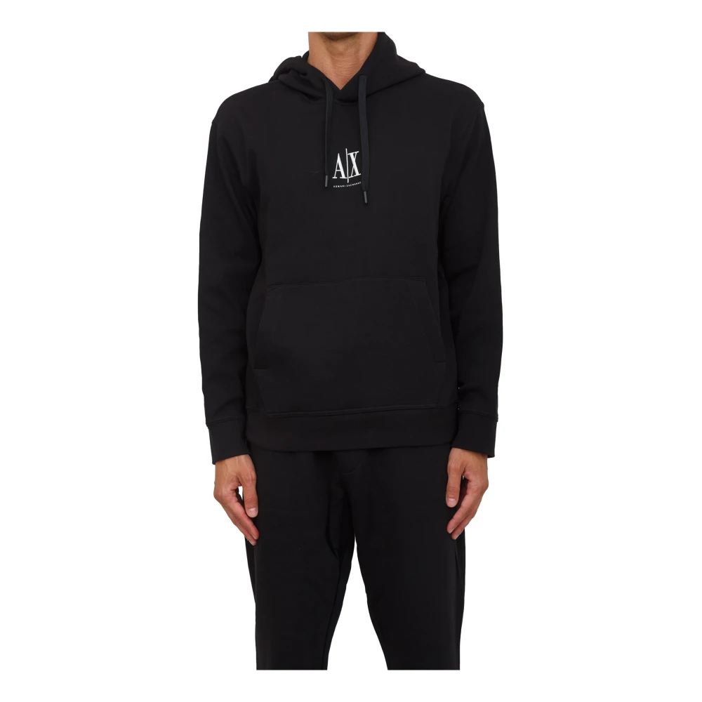 Armani Exchange Men's Black Hoodies, Xs, Sweatshirt Cotton Polyester Elastane