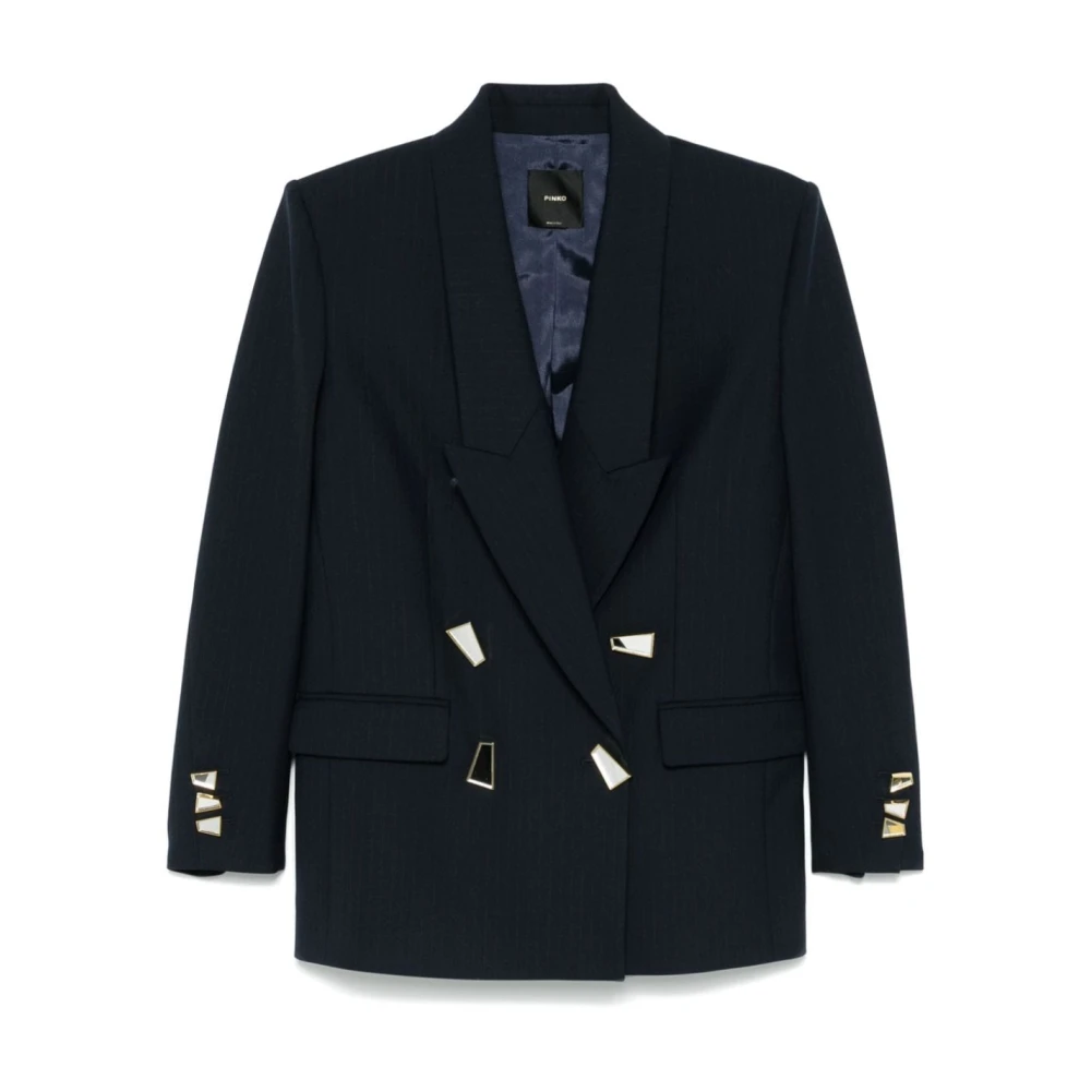 Pinko Women's Blue Double-Breasted Pinstripe Jacket