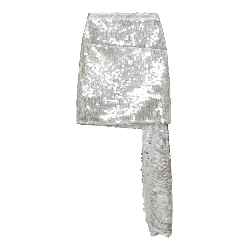 Coperni Witte Doorschijnende Pailletten Asymmetrische Minirok White Dames