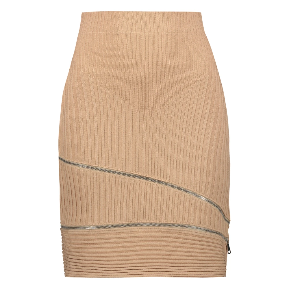 Andrea Adamo Geribbelde Mini Rok met Ritsen Beige Dames