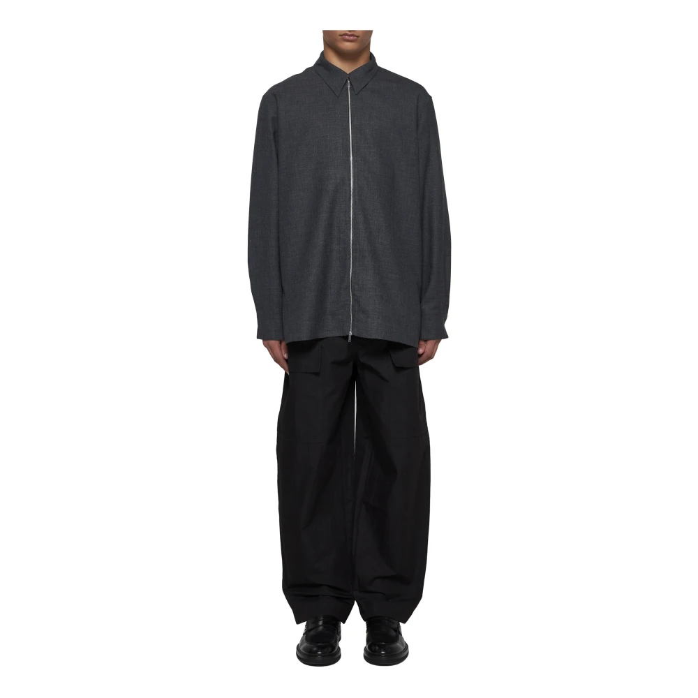 Studio Nicholson Axia Donkergrijs Wol Overhemd Gray Heren