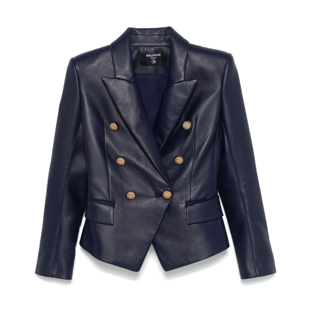 Balmain Blauwe Dubbel-Borst Lamsvacht Jas Blue Dames