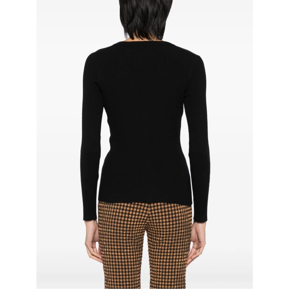 Maison Kitsuné Zwarte Fijn Geribbelde Vest Gebreide Kleding Black Dames