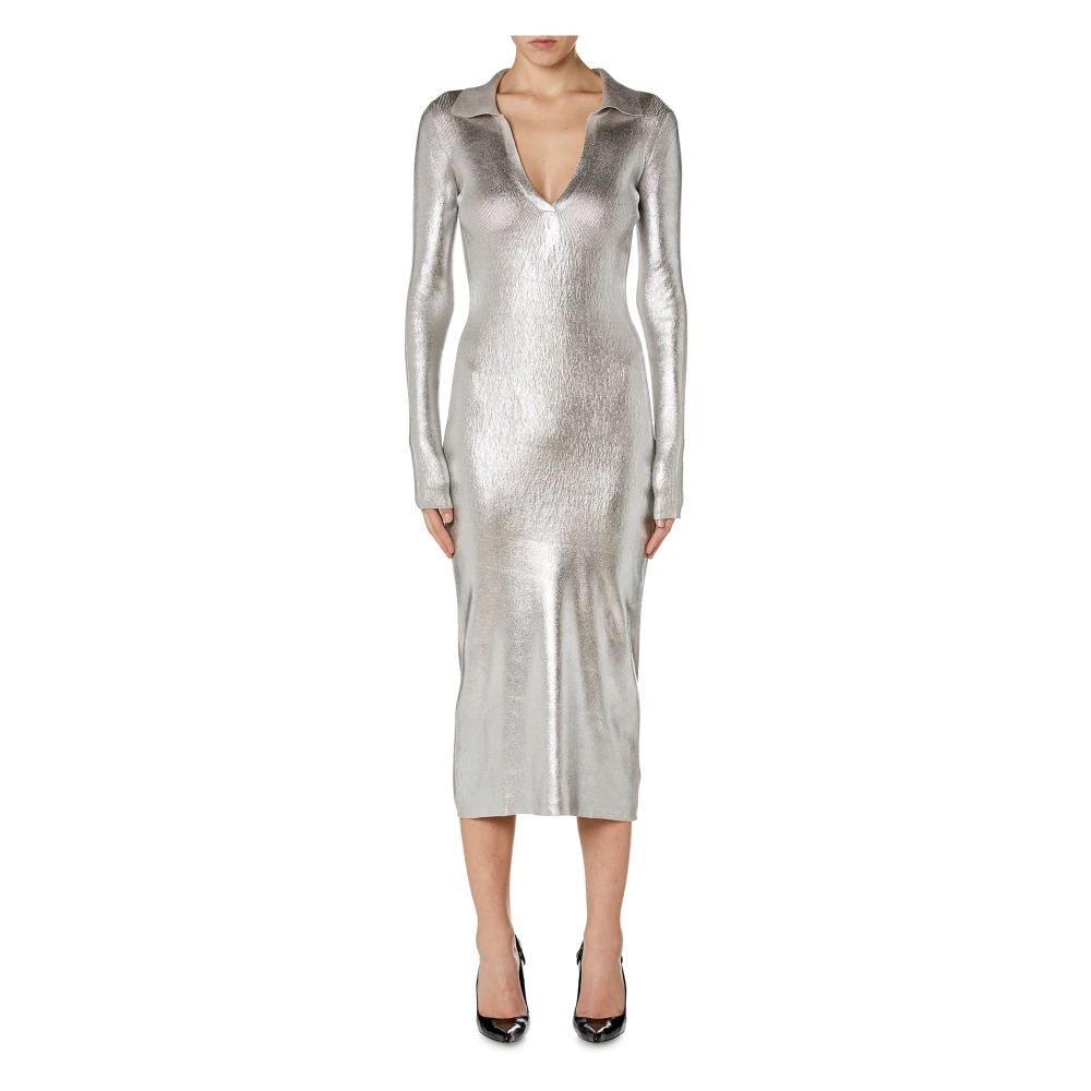 Diesel Metallic Katoenen V-Hals Jurk Gray Dames