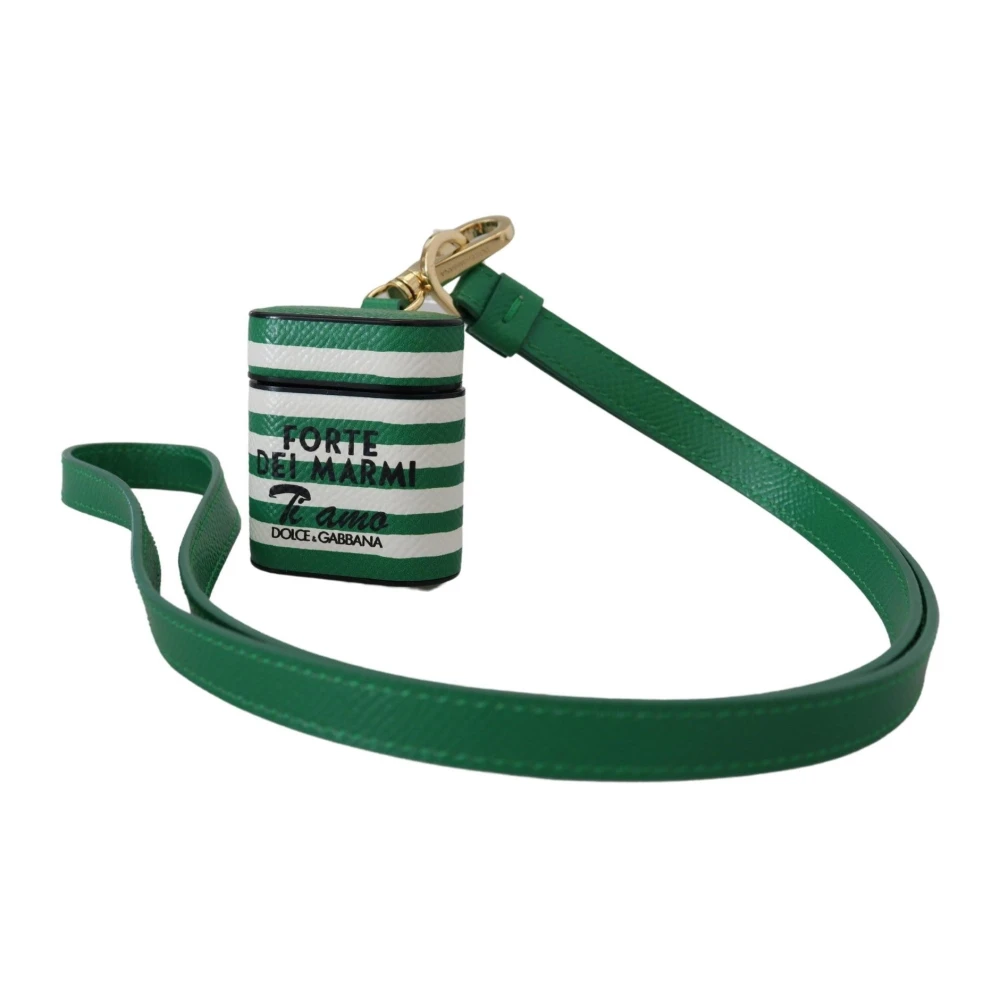 Dolce & Gabbana Women's Green/Gold Leather Strap Airpods Case With Metal Logo