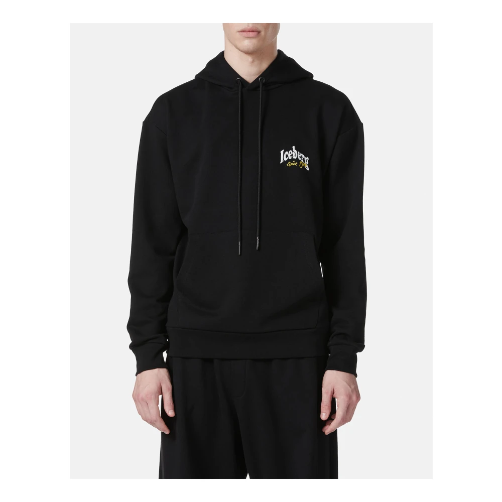 Iceberg Regular fit zwarte katoenen hoodie Black Heren