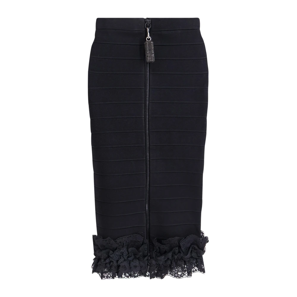 Self Portrait Black Midi Skirts, Female, Xs, Lace Skirt With Zipper Detail
