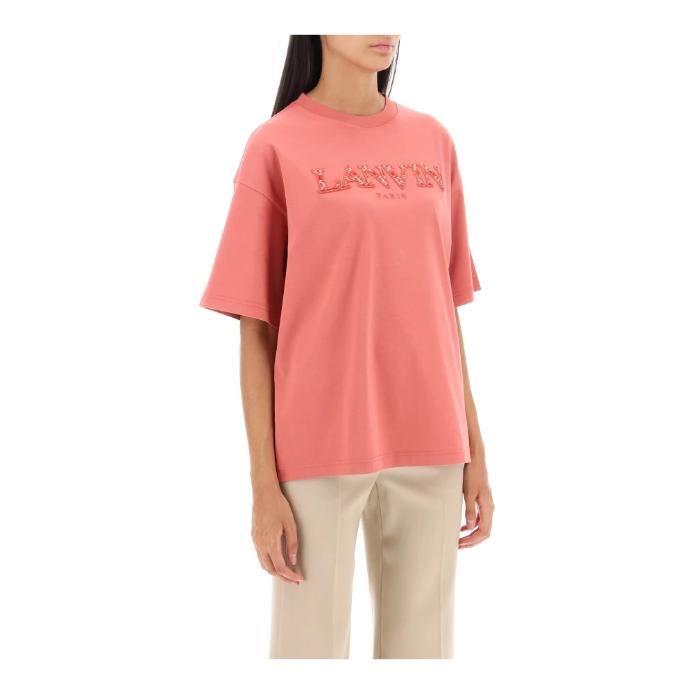 Lanvin Oversized Curb Logo T-Shirt Pink Dames