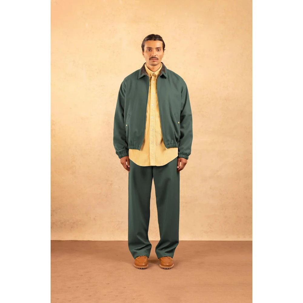 Drole de Monsieur Watergroene wollen jas met corduroy kraag Green Heren