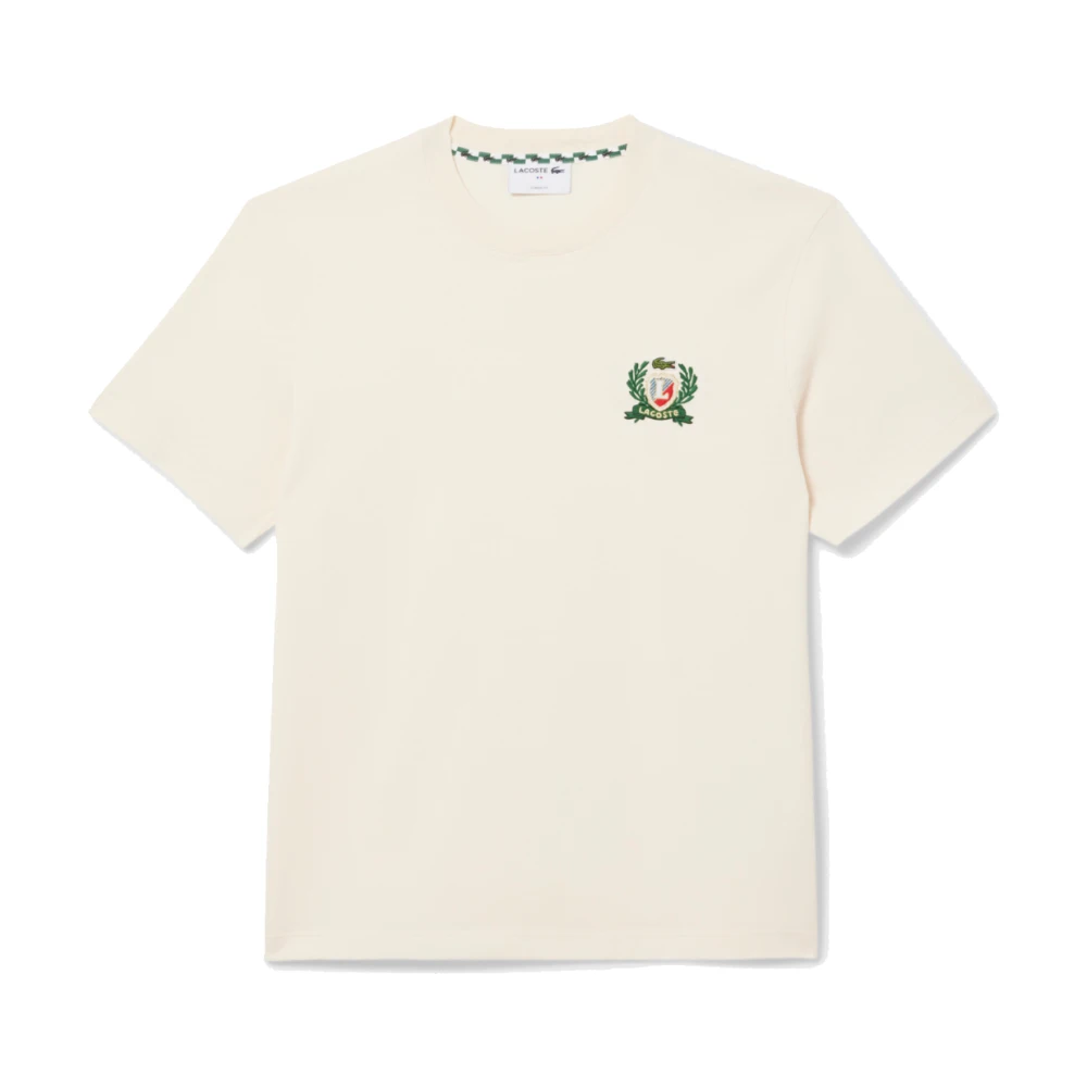 Lacoste Geborduurd Badge Tee Off White Beige Heren
