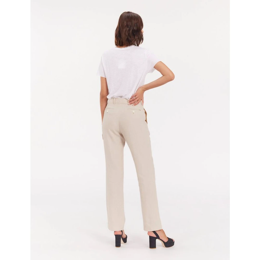 Ines De La Fressange Paris Rechte-Lijn Linnen Broek Beige Dames