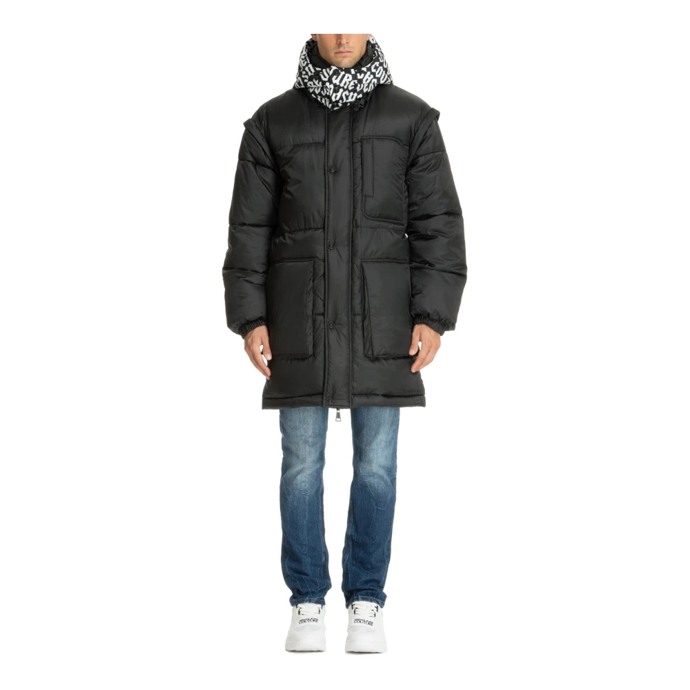 Versace Jeans Couture Gewatteerde jas met capuchon en logo Black Heren