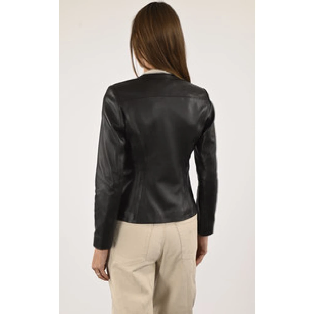 La Canadienne Zwarte lam lederen Spencer jas Black Dames